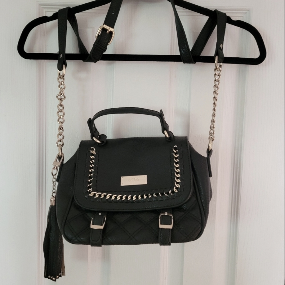 BCBG Black Purse with Gold Chain and Tassel Crossbody